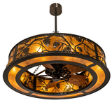 Bottom angled lit view highlighting fan blades and glowing diffuser.