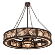 Front angle lit view of Whispering Pines Chandel-Air with pinecone motifs.