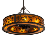 Hero lit front angle showing oak leaf and acorn motif glowing in amber mica.
