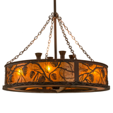 Front view of Whispering Pines Chandel-Air with glowing amber mica shade.