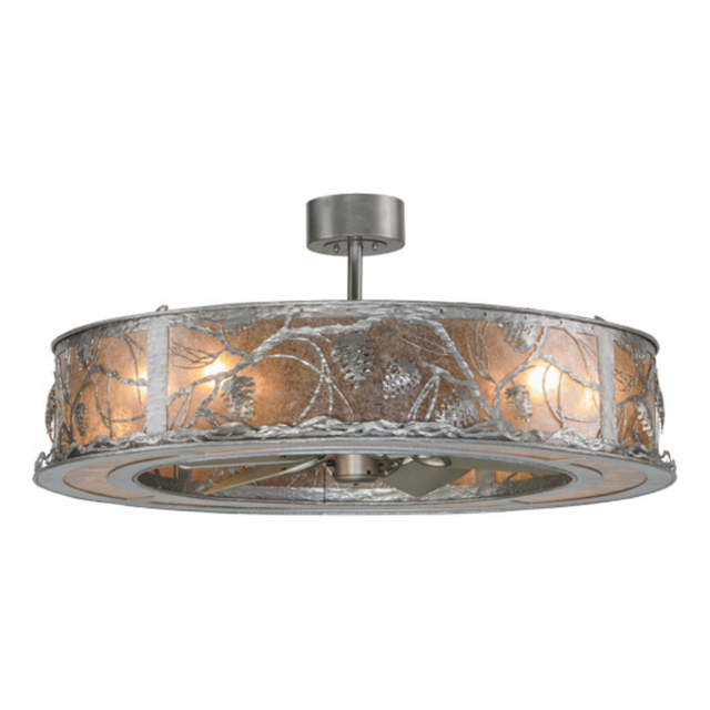 Whispering Pines Chandel-Air illuminated with silver mica panels and chrome frame.