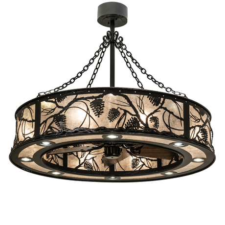 Front lit view of Whispering Pines Chandel-Air glowing through Silver Mica diffuser.