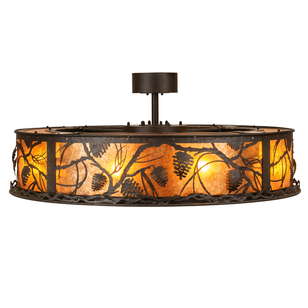 Side view of Whispering Pines Chandel-Air glowing with amber mica panels.