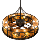 Top angled lit view revealing fan and light arrangement inside.