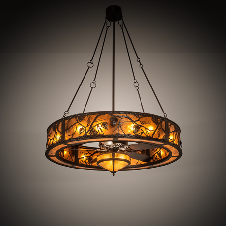 Whispering Pines Chandel-Air glowing warmly in ambient room lighting.