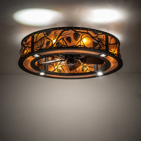 Whispering Pines Chandel-Air illuminating rustic room with warm amber glow.