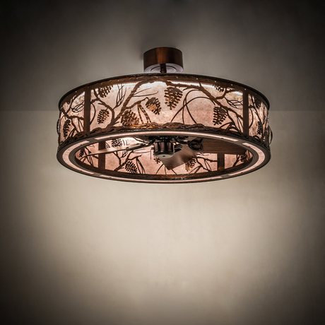 Whispering Pines Chandel-Air illuminating a warm rustic interior.