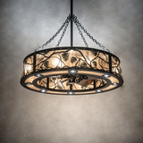 Whispering Pines Chandel-Air illuminating a rustic room with soft bronze glow.