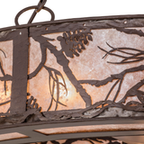 Detailed view of silver mica shade with pine pattern.