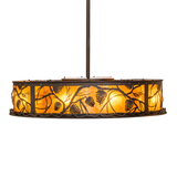 Side profile showing illuminated amber mica diffuser and metalwork.