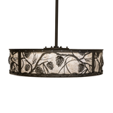 Side profile showing bronze frame and pinecone silhouettes.