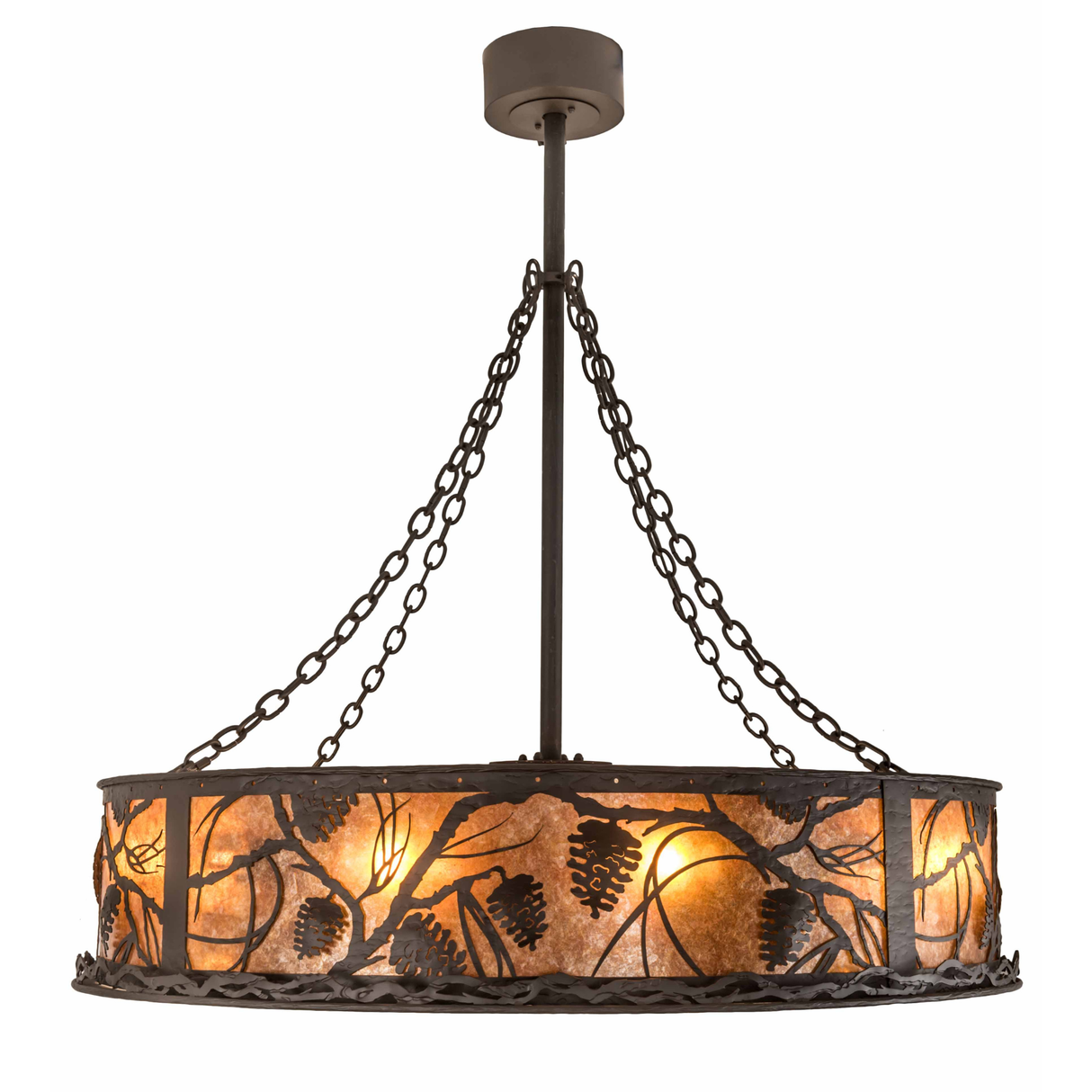 Side view of Whispering Pines Chandel-Air featuring pinecone and branch metalwork.