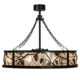 Side profile with glowing mica panels and pine branch silhouettes.