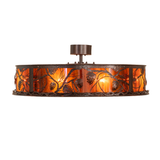 Side profile of Whispering Pines chandelier with glowing amber glass.
