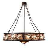 Side lit view emphasizing handcrafted mica shade and bronze framework.