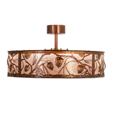 Front view of Whispering Pines Chandel-Air with glowing mica and pinecone pattern.