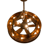 Angled view showing interior bulb arrangement and rustic chain support.
