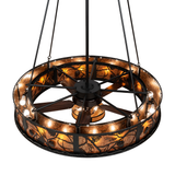 Top-down lit view showing fan hub, light bulbs, and mica diffusion.