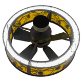 Overhead view showing integrated fan blades and bronze support rods.
