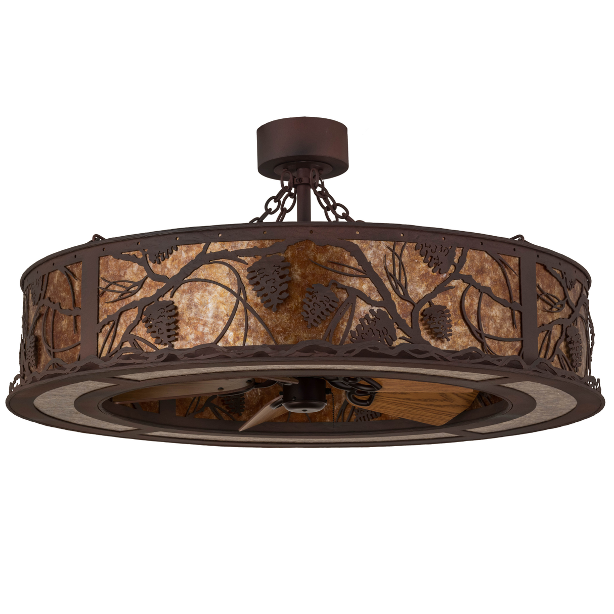 Unlit Whispering Pines Chandel-Air showing rustic bronze finish.
