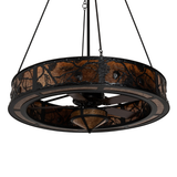 Unlit angled view showing detailed pine branch metalwork and structure.