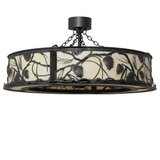 Unlit Whispering Pines Chandel-Air showing wrought iron pinecone and branch pattern.
