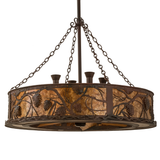 Unlit front view highlighting pinecone pattern and rustic metal frame.