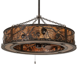 Unlit front view showing pinecone and branch pattern on dark burnished copper frame.