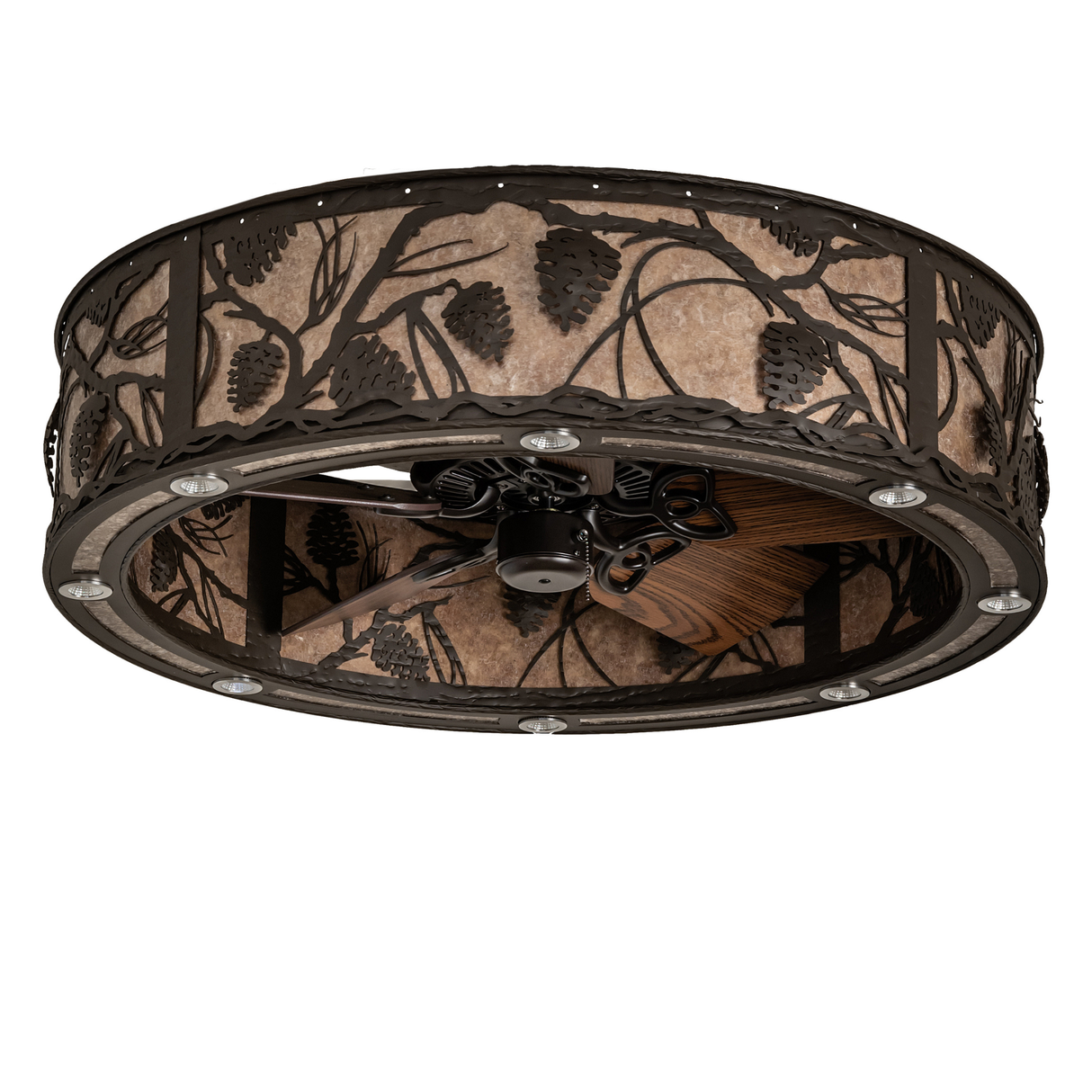 Unlit view showcasing detailed pinecone metal design.