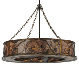 Front unlit view featuring pinecone pattern and engraved lodge logo.