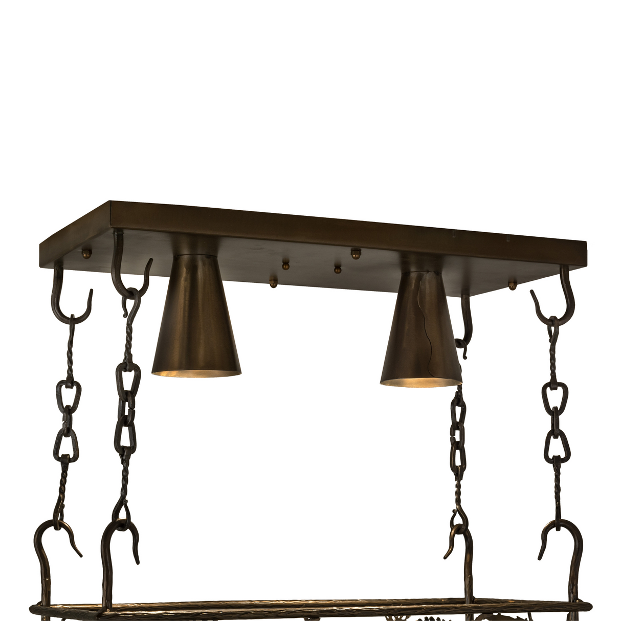 Ceiling mount plate and chains of Whispering Pines chandelier.