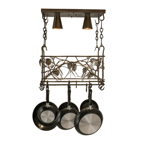 Whispering Pines 2-light chandelier, front view with pans displayed.