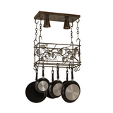 Whispering Pines pot rack unlit, angled view showing pinecone design.