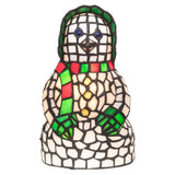 Front view of a white snow woman accent lamp with vibrant colors.