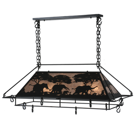 Full frontal view elephant pot rack showing detailed cutout silhouettes.