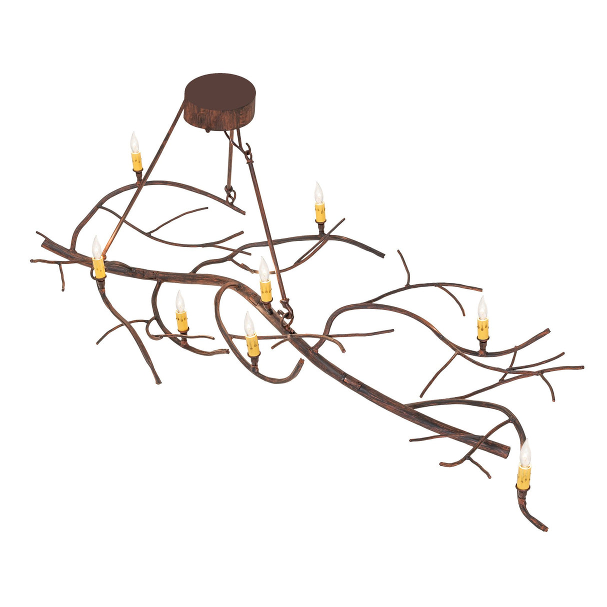 Top angle view highlighting the flowing branch layout and candle placements.