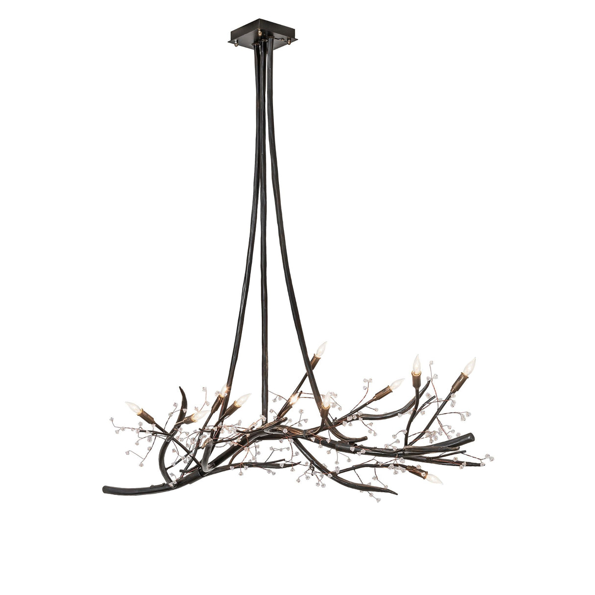 Full view of the chandelier showing complete hanging height and branch-style silhouette.