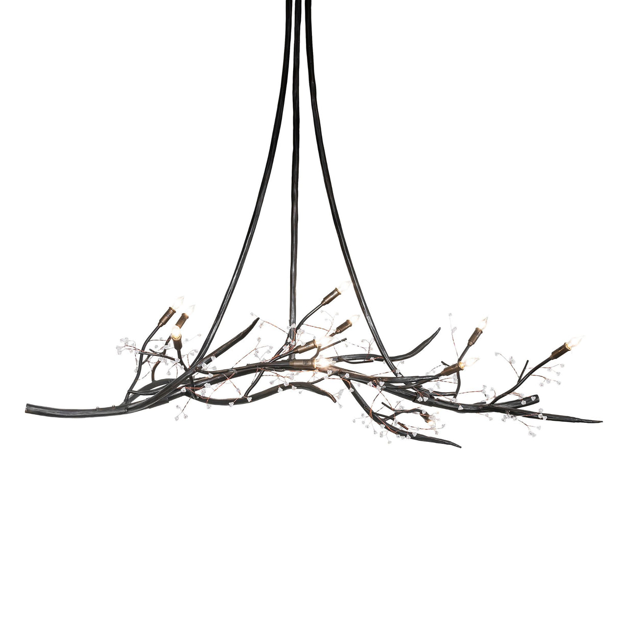Side view of the chandelier showing extended branch arms and candle bulbs.