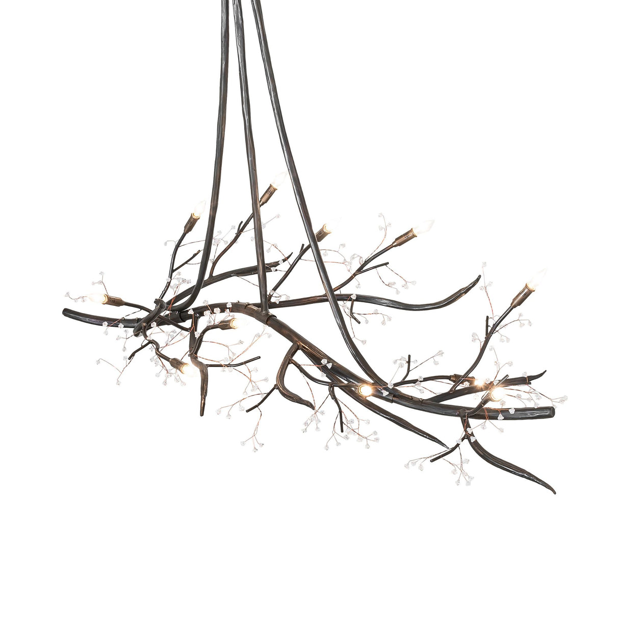 Top angle view of chandelier showing suspension rods and branching layout.