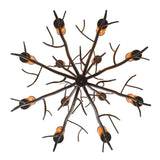 Bottom view of Winter Solstice chandelier showing radial branch layout and light spacing.