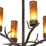 Close-up of Winter Solstice chandelier branch-style metalwork in oil rubbed bronze.
