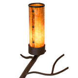 Close-up of amber mica cylindrical shade on Winter Solstice chandelier.