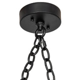 Close-up view of the chandelier ceiling canopy showing attached dual chain suspension.