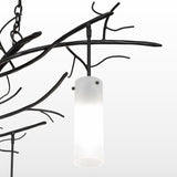 Closeup detail of the frosted cylindrical glass pendant on the Winter Solstice fixture.