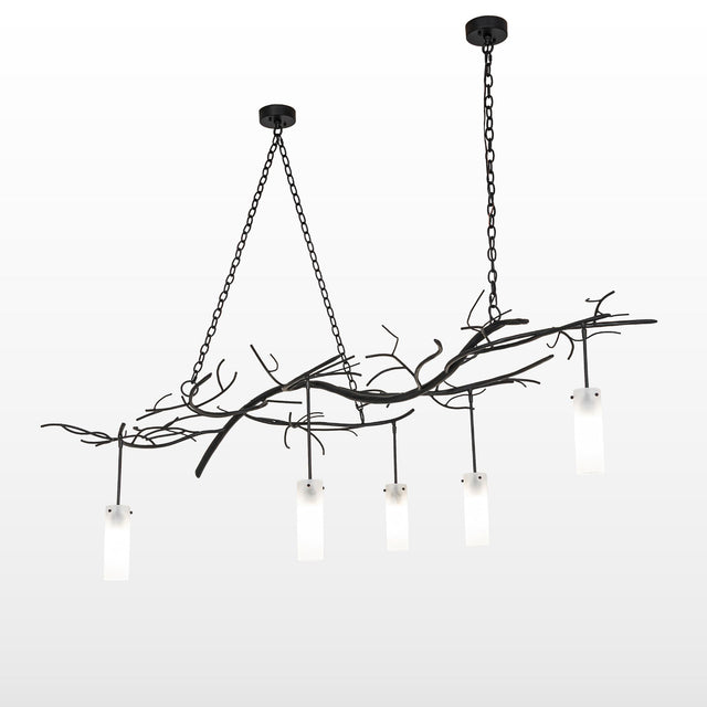 Winter Solstice Cilindro chandelier illuminated, displaying its full five-light design.