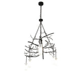 Side view of the Winter Solstice chandelier highlighting its sweeping branch silhouette.