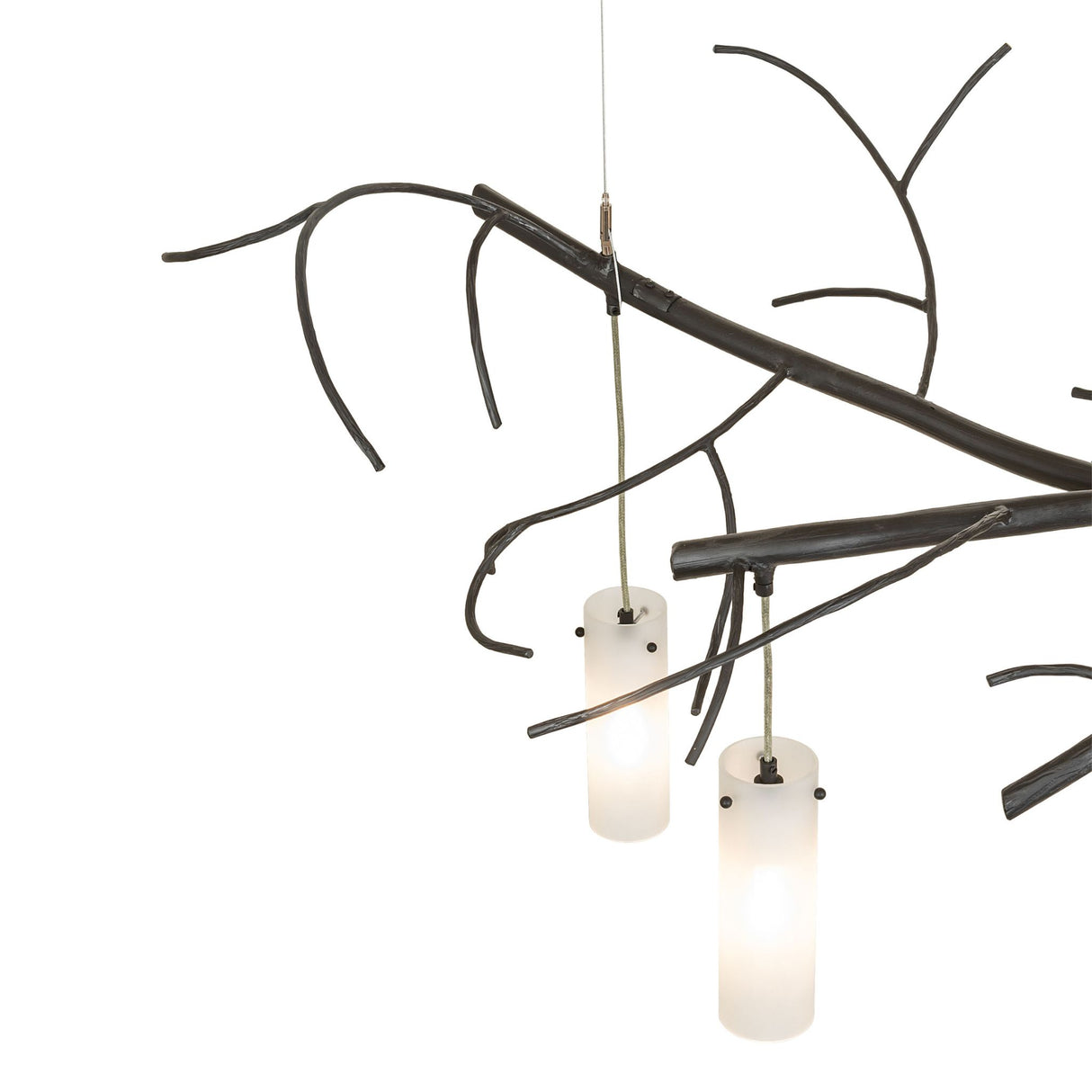 Close-up detail of the handcrafted branch-style metalwork in costello black finish.