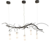 Front view displaying evenly spaced cylindrical glass pendants along the metal branch frame.