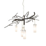 Side view emphasizing the flowing branch-like silhouette and staggered hanging glass cylinders.