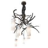 Alternate angled view of the chandelier with handcrafted branch-like metal design.